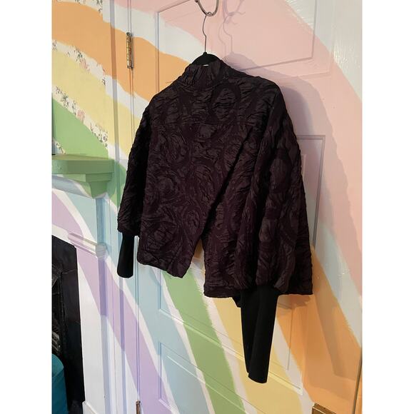 IC Collection Black Textured Kimono Jacket L Made in USA Rib Cuff Coat - Picture 7 of 11